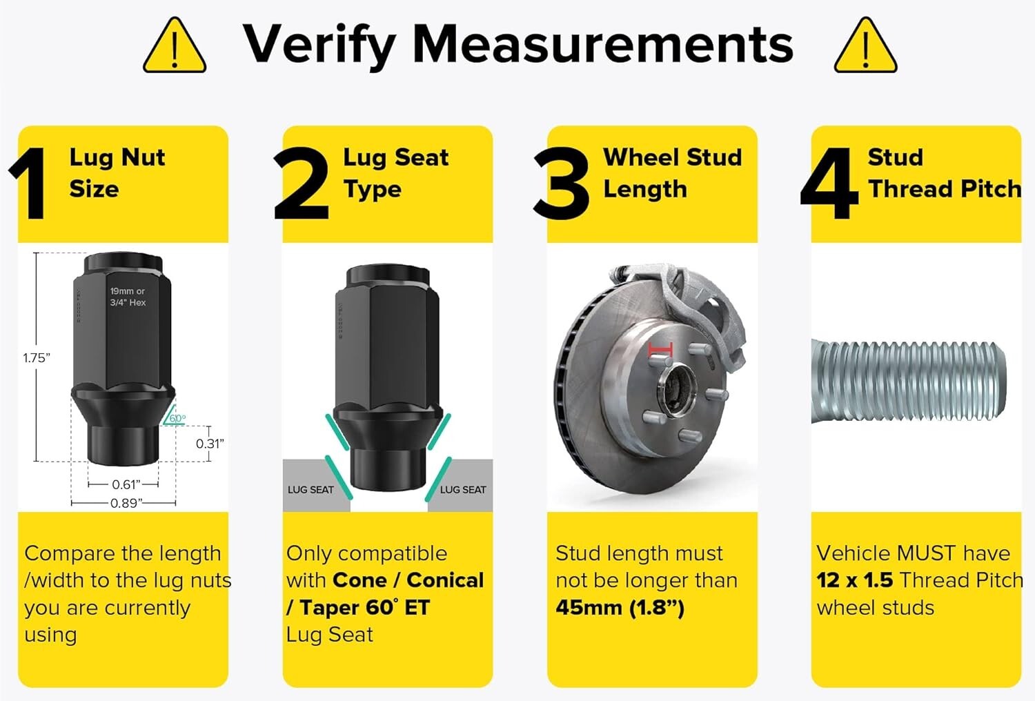 Corrosion-Resistant Cone Taper Lug Nut Set for Toyota, Lexus & More - 24 pcs
