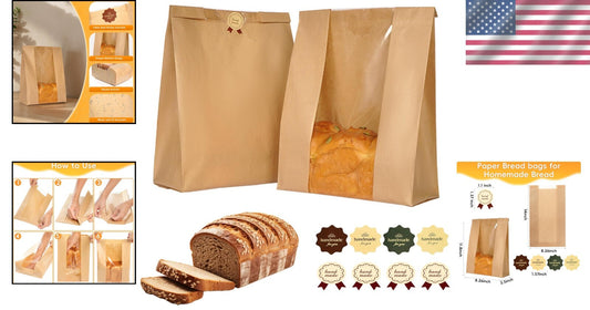 Elegant Kraft Paper Bread Bags with Window - 200 Bags & 410 Stickers Included