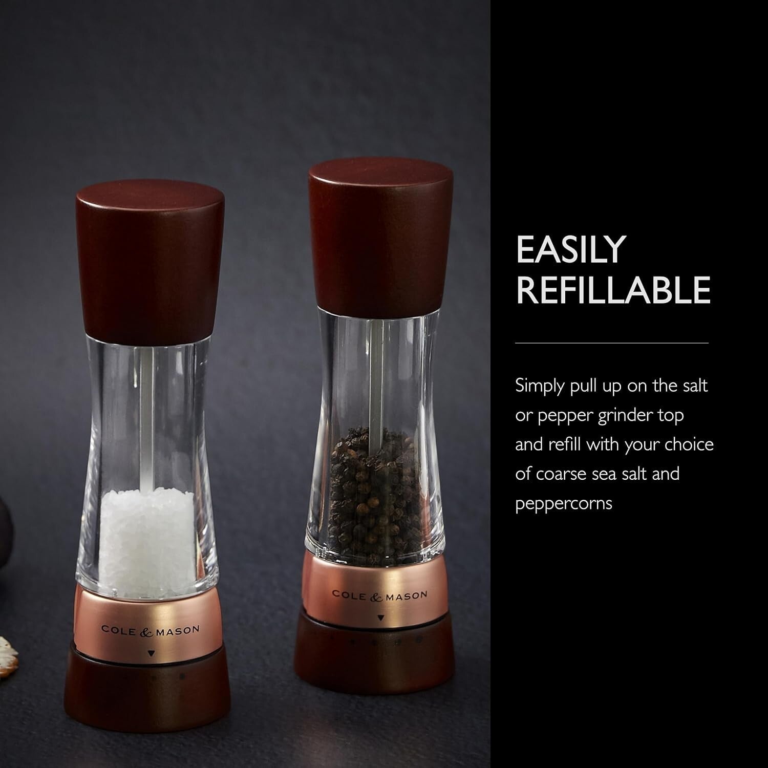 Elegant Rose Gold Salt and Pepper Mill Gift Set with Adjustable Grinding Levels