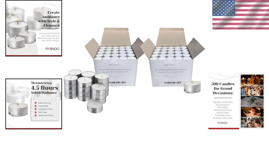 Romantic Dinner & Spa - 500 Pack White Tea Light Candles - 4.5 Hour Burn