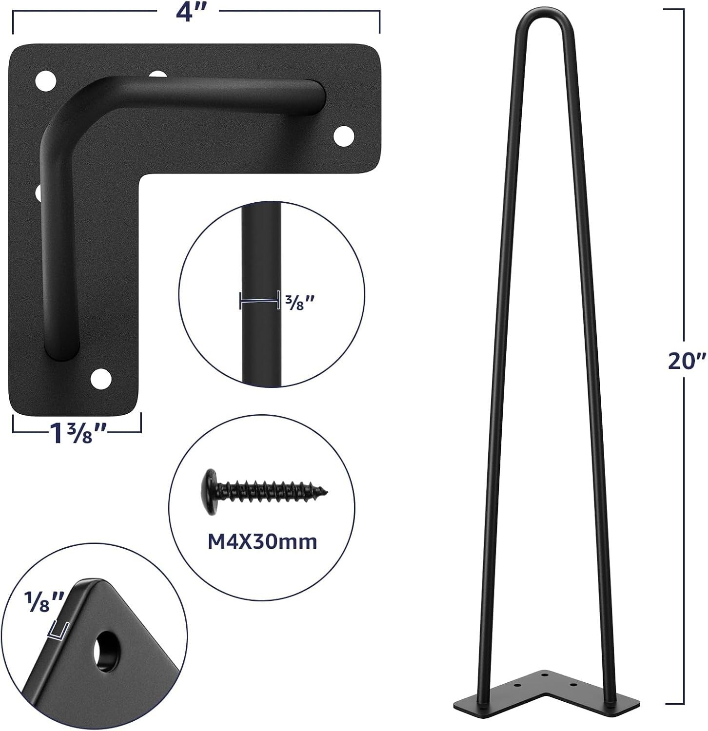 Versatile 20 Inch Hairpin Furniture Legs - Heavy Duty for Table & Bench Making