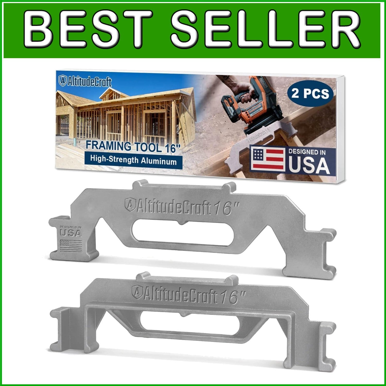 16-Inch Precision Framing Jig - 2-Piece Stud Layout Tool for Quick Measurements
