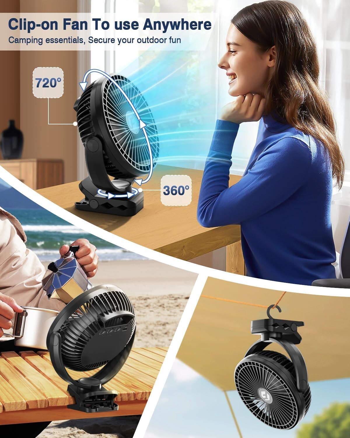 Battery-Operated 8 Inch Desk & Camping Fan with Remote - 72H Life & 3 Speeds