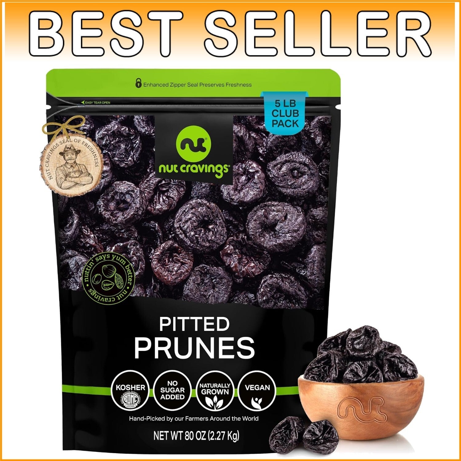 Fresh Dried Pitted Prunes - Unsweetened & Nutritious 80oz Resealable Bag