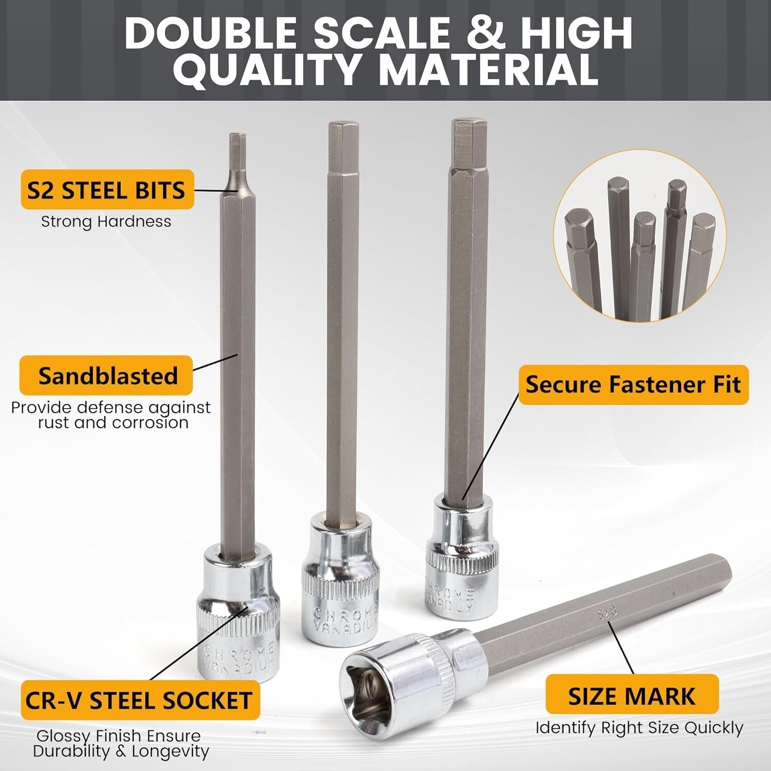 20PC Extra Long Allen Hex Socket Set - Chrome Vanadium Steel with Case