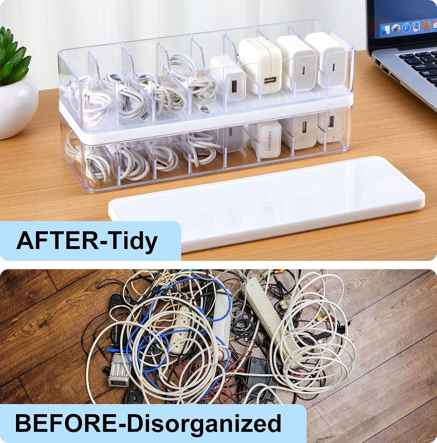 Multi-Functional Clear Cord Storage Box - Ideal for Cables and Office Supplies
