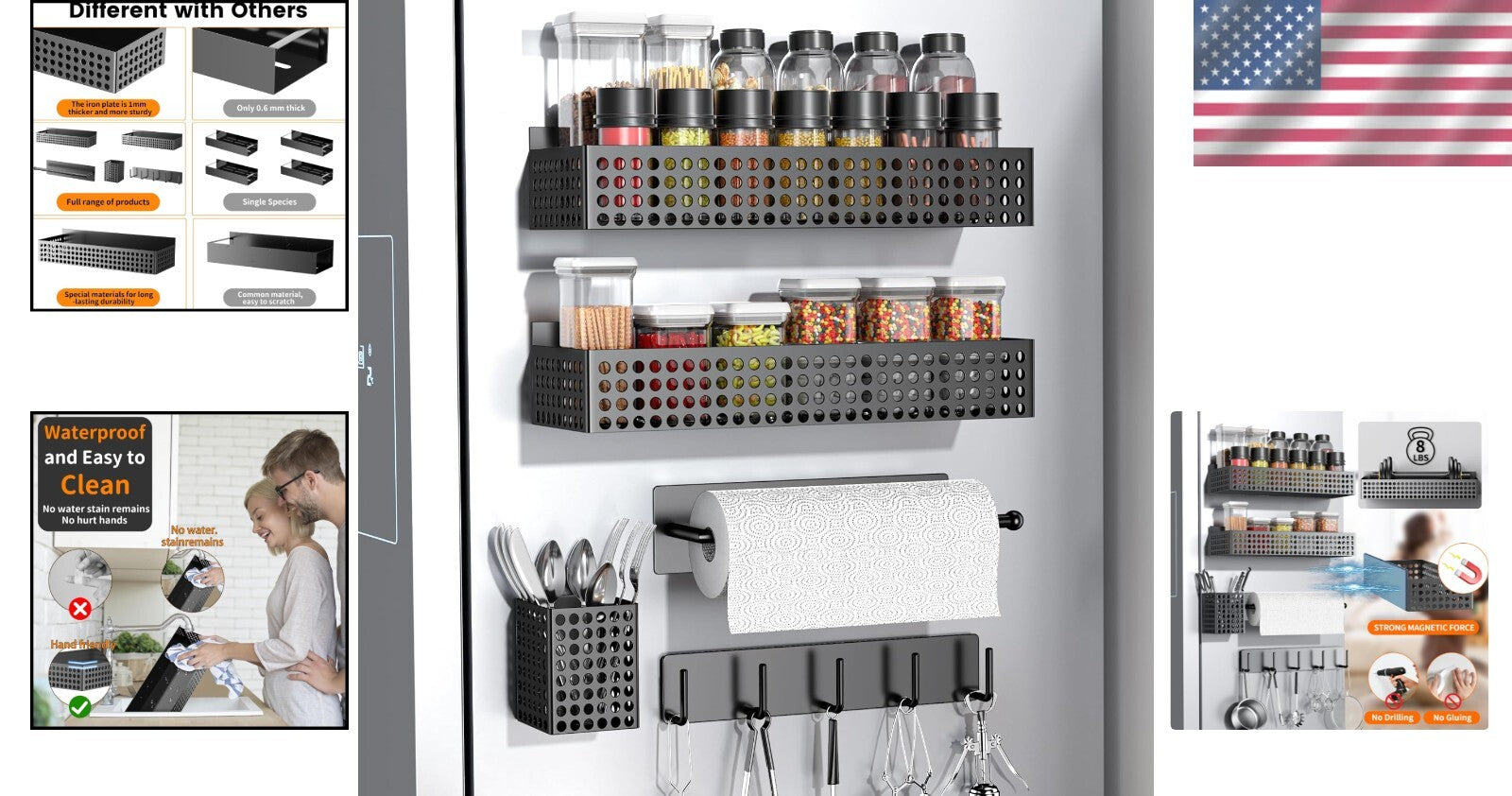 Customizable Magnetic 2-Tier Spice and Utility Rack with Strong Magnetic Hold