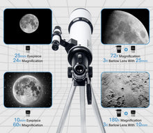 Load image into Gallery viewer, Complete Astronomy Package: 80mm Refracting Telescope with Tripod, Remote &amp; Case