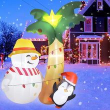 Load image into Gallery viewer, 7FT Inflatable Hawaiian Palm Tree with Snowman &amp; Penguin - Christmas Décor