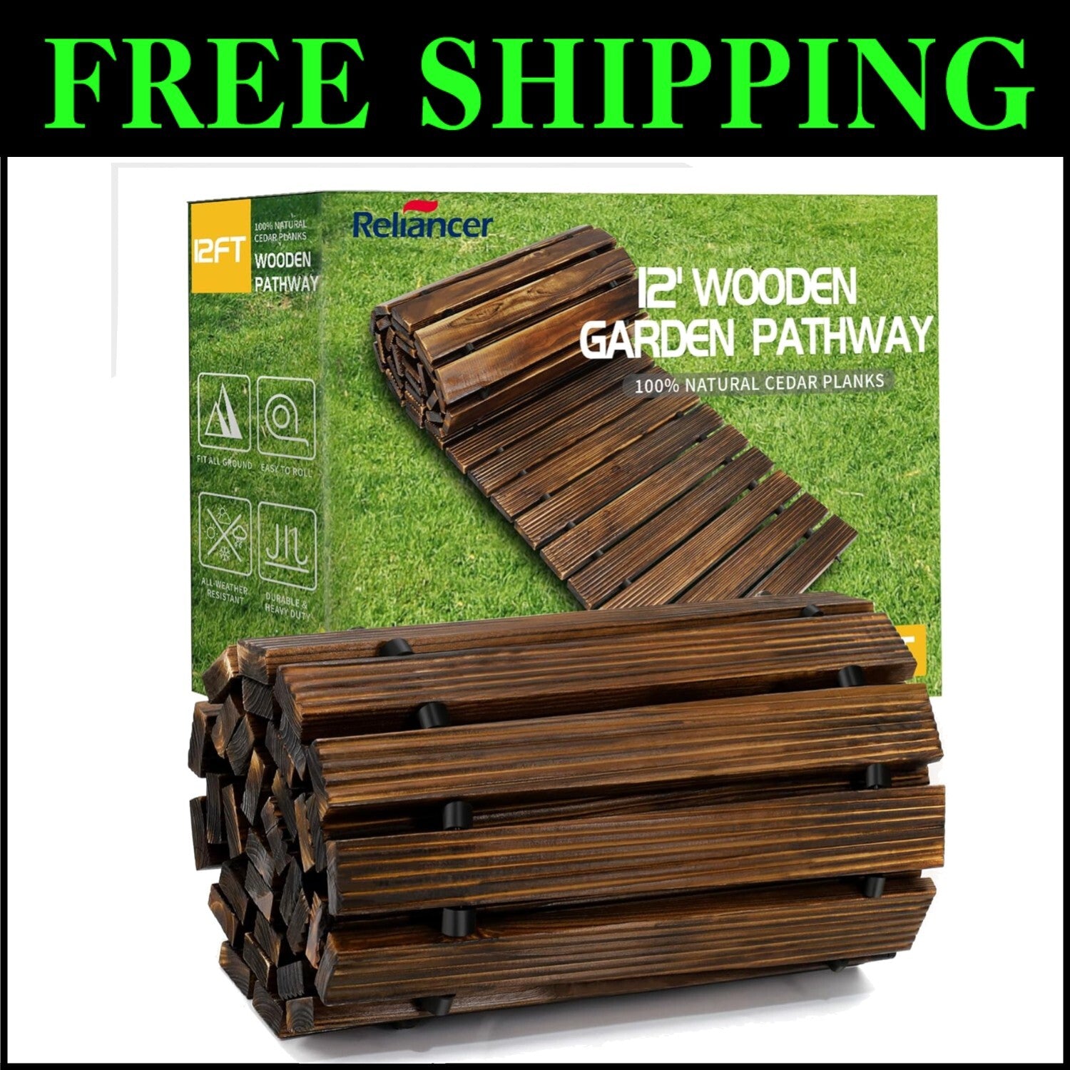 Elegant 12FT Roll Out Cedar Wooden Garden Pathway - Weather-Resistant Walkway