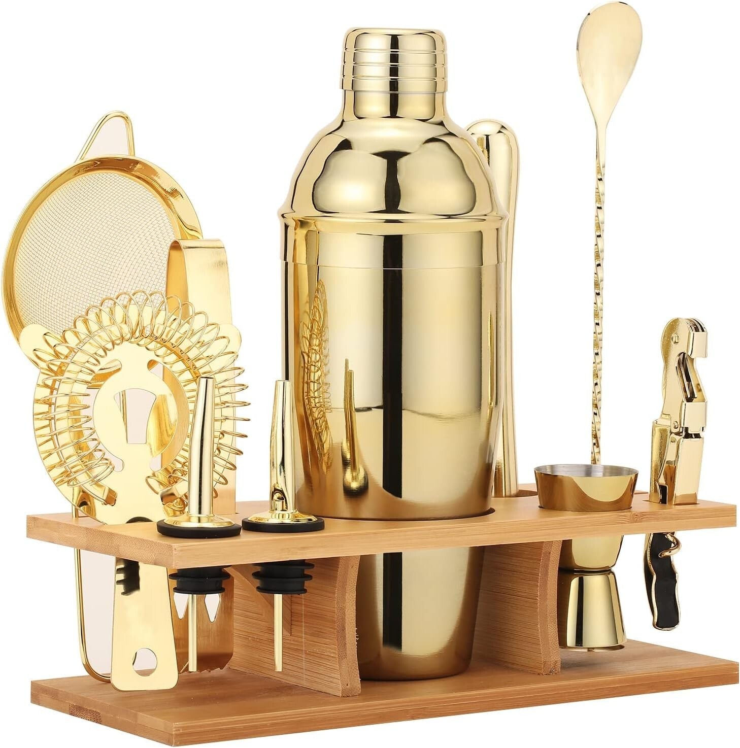 Luxury 11-Piece Mixology Set in Matte Gold - Includes Shaker, Muddler & More