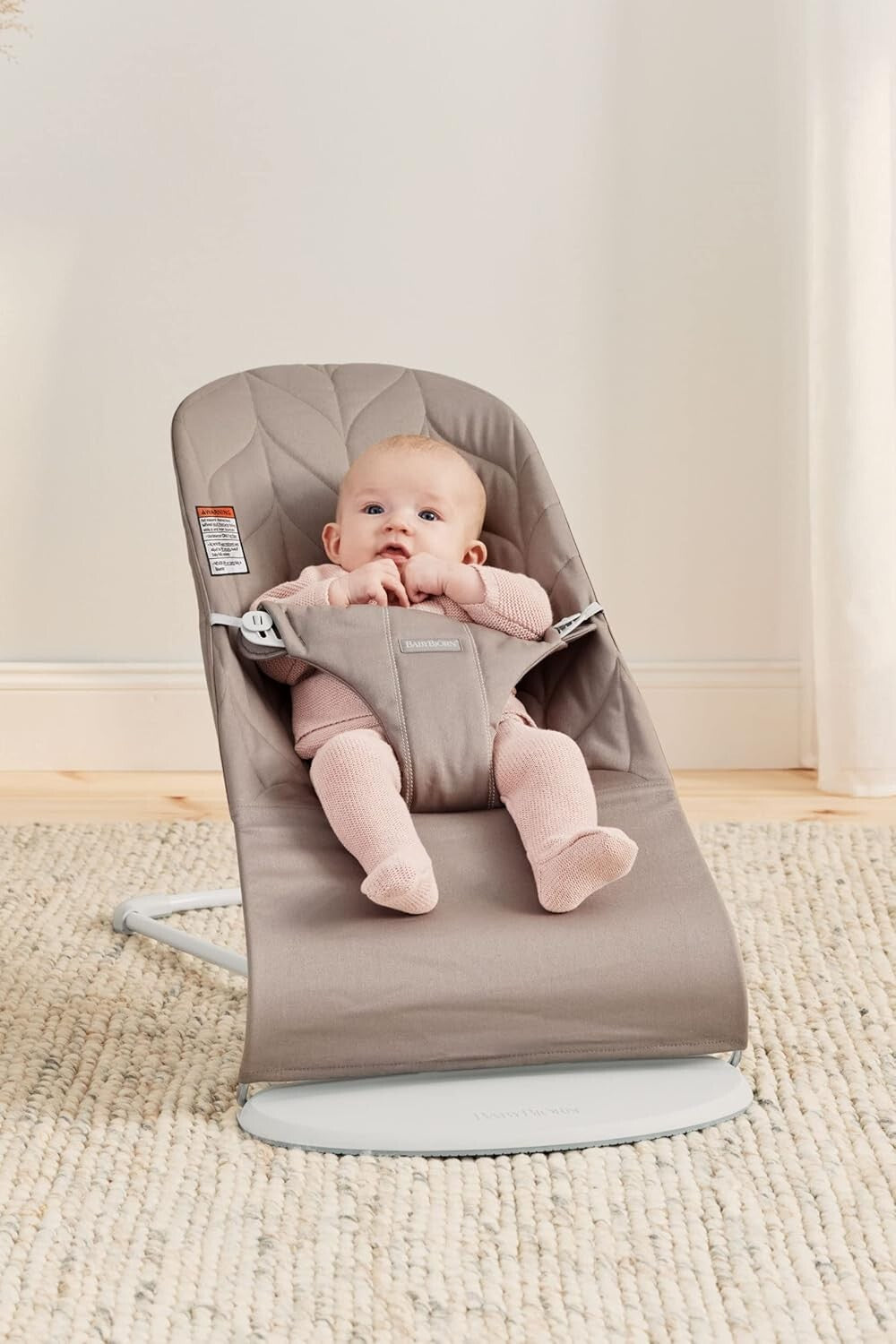 Lightweight Sand Gray Baby Bouncer with Adjustable Positions for Comfort