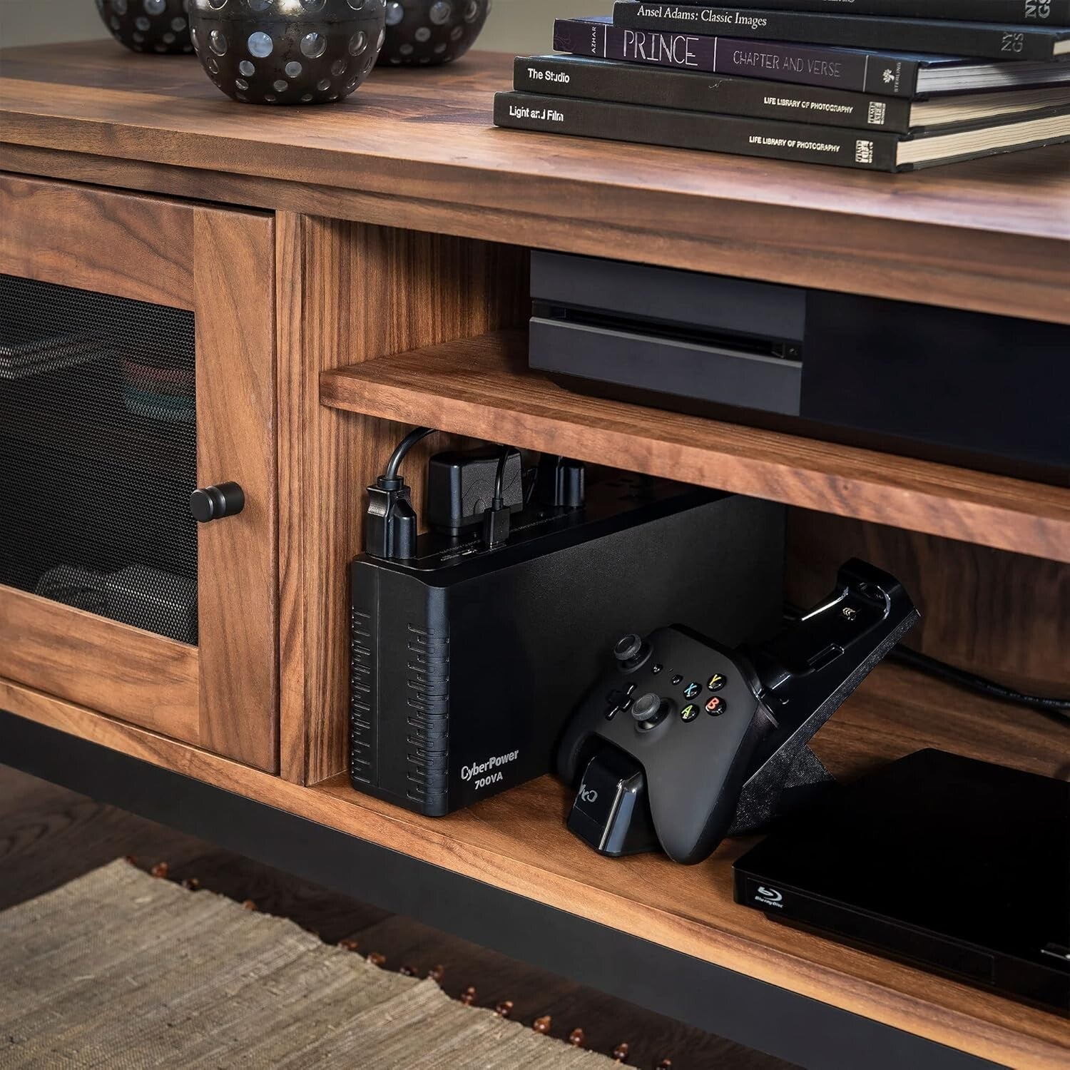 Compact 700VA UPS with Surge Protection & USB Charging - Black Power Supply