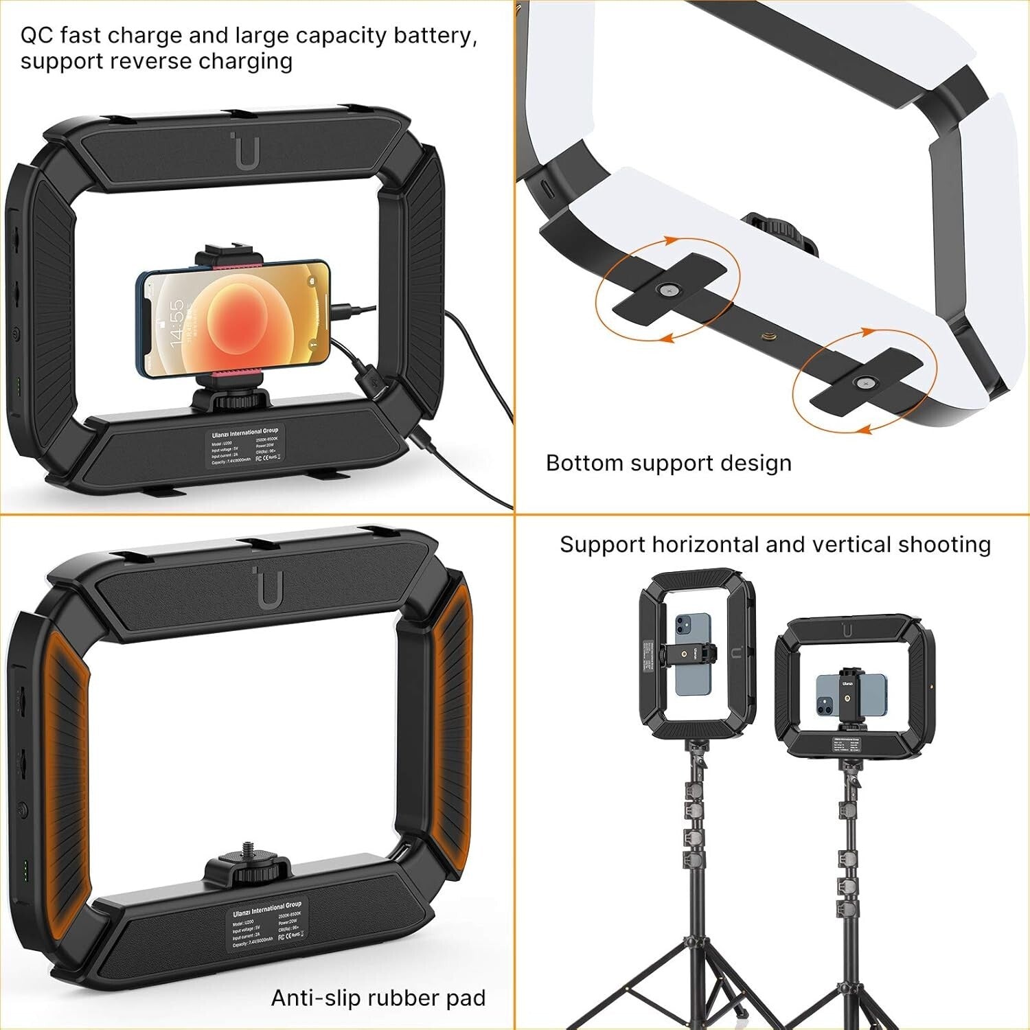 All-in-One Smartphone Video Rig with LED Light & High-Capacity Battery - 10.6 Oz