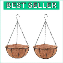 Load image into Gallery viewer, Rust-Resistant 20" Black Metal Wire Hanging Planter with Coco Liners - Set of 2