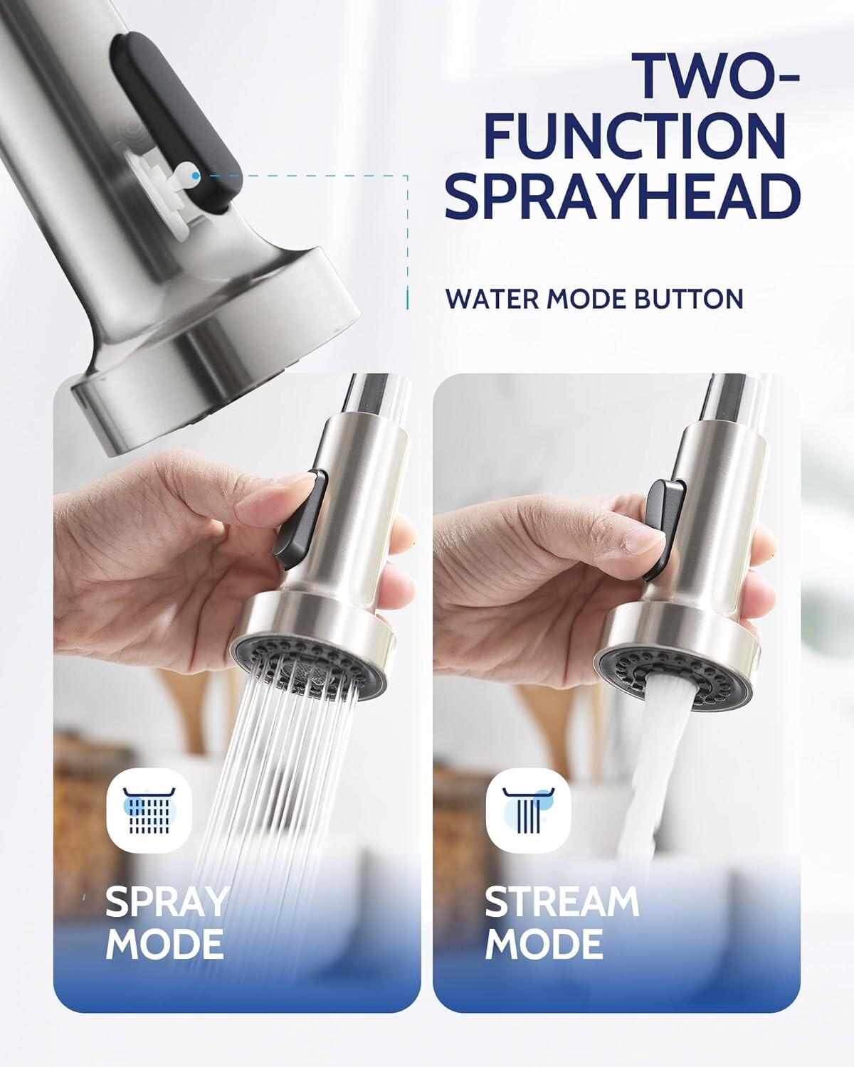 Brushed Nickel Kitchen Faucet with Pull Down Sprayer & High Arc - Easy Install