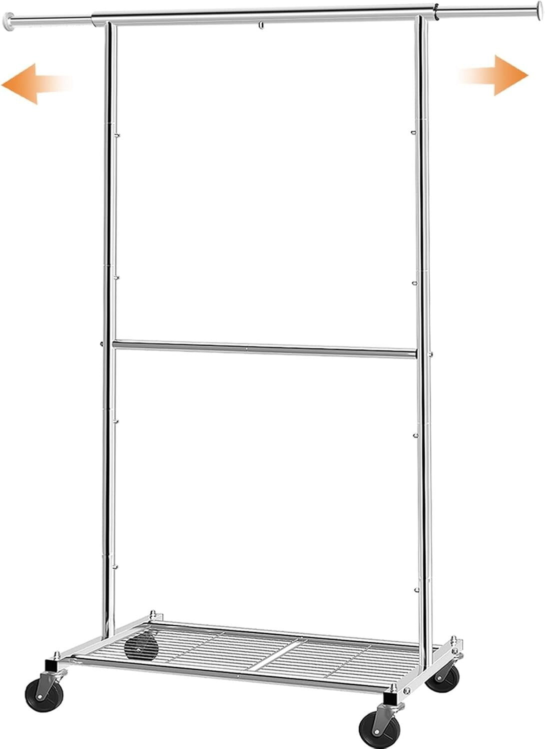 Versatile Rolling Clothes Organizer with Chrome Finish & Adjustable Height Rod