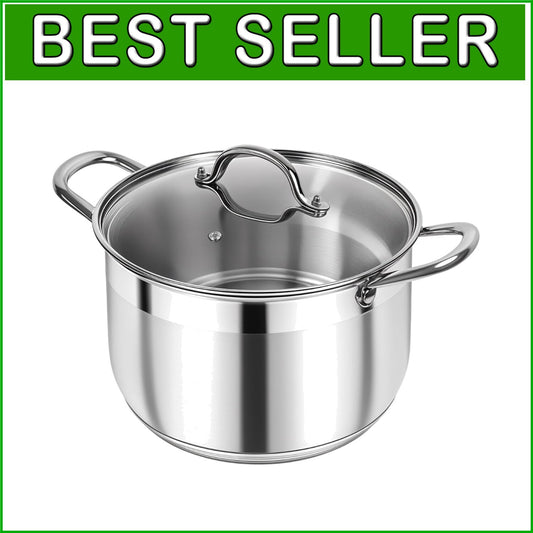 12 Quart Stainless Steel Stock Pot with Glass Lid - Heavy Duty & Nonstick