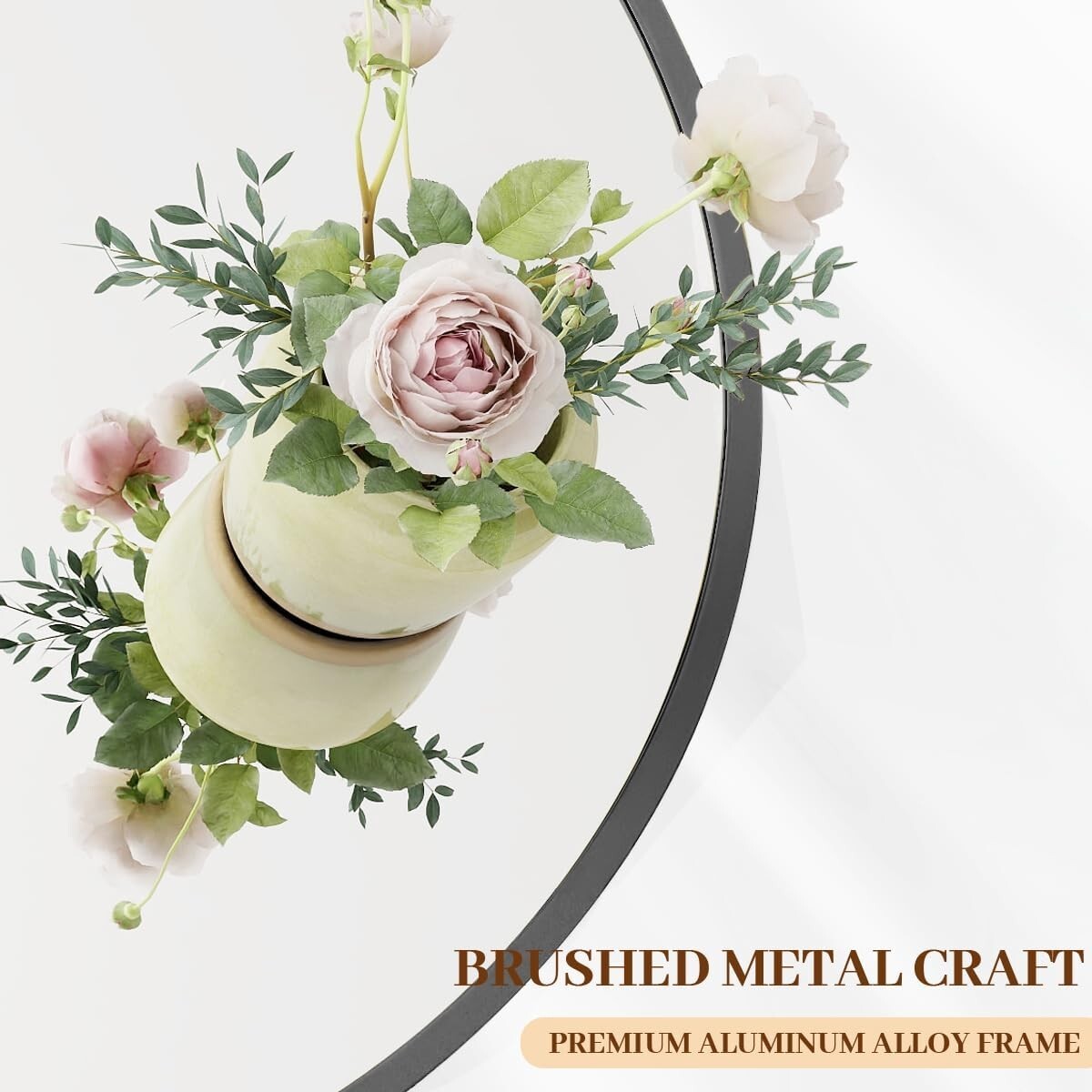 42-Inch Round Wall Mirror - Elegant Black Aluminum Frame for Versatile Decor