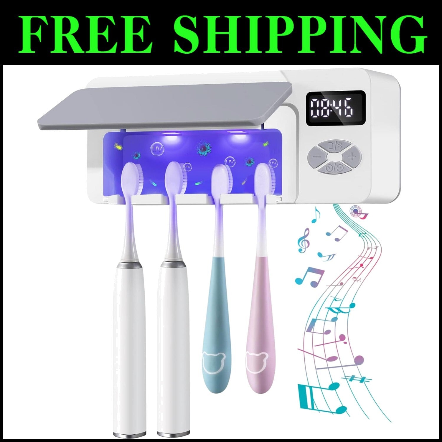 UV Cleaning Bluetooth Toothbrush Holder - Multifunctional 4-in-1 Organizer