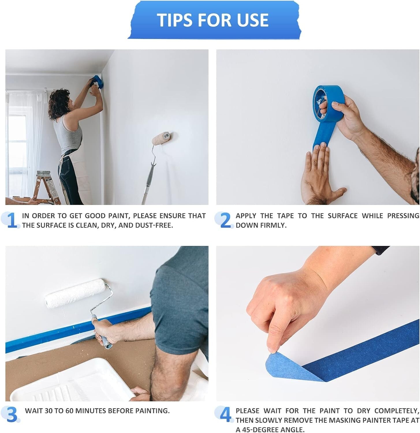 Professional Grade Painters Tape - 10 Rolls Blue Masking Tape, 2" x 55 Yards