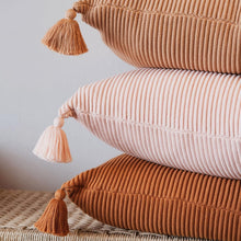 Load image into Gallery viewer, 20x20 Baked Clay Cotton Pillow Cover with Tassels - Textured Rib Knit Design