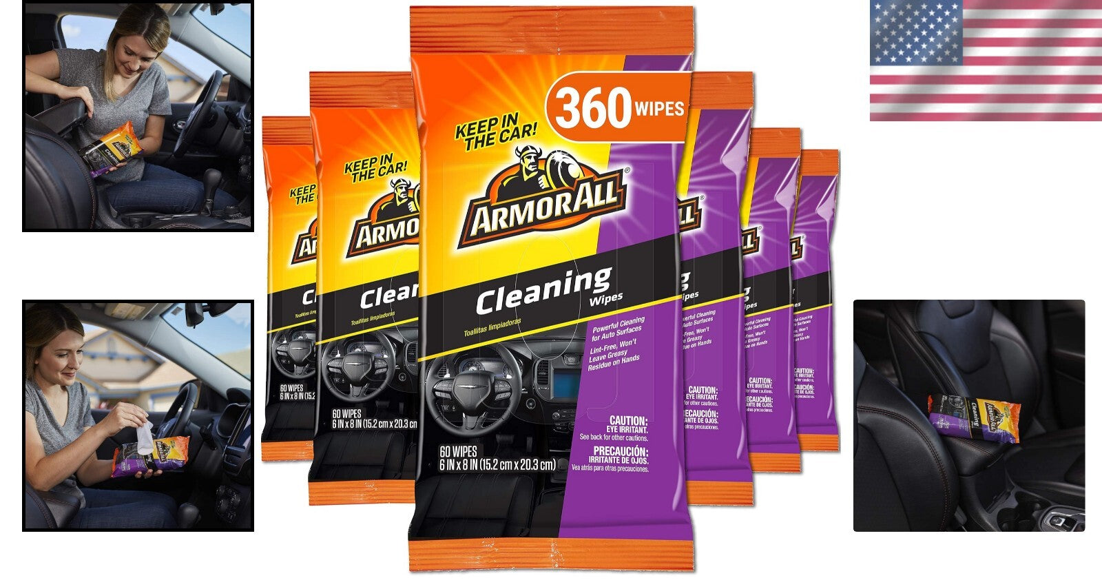 Premium Multi-Surface Car Wipes - 6 Bags of 60 Count for Ultimate Cleanliness