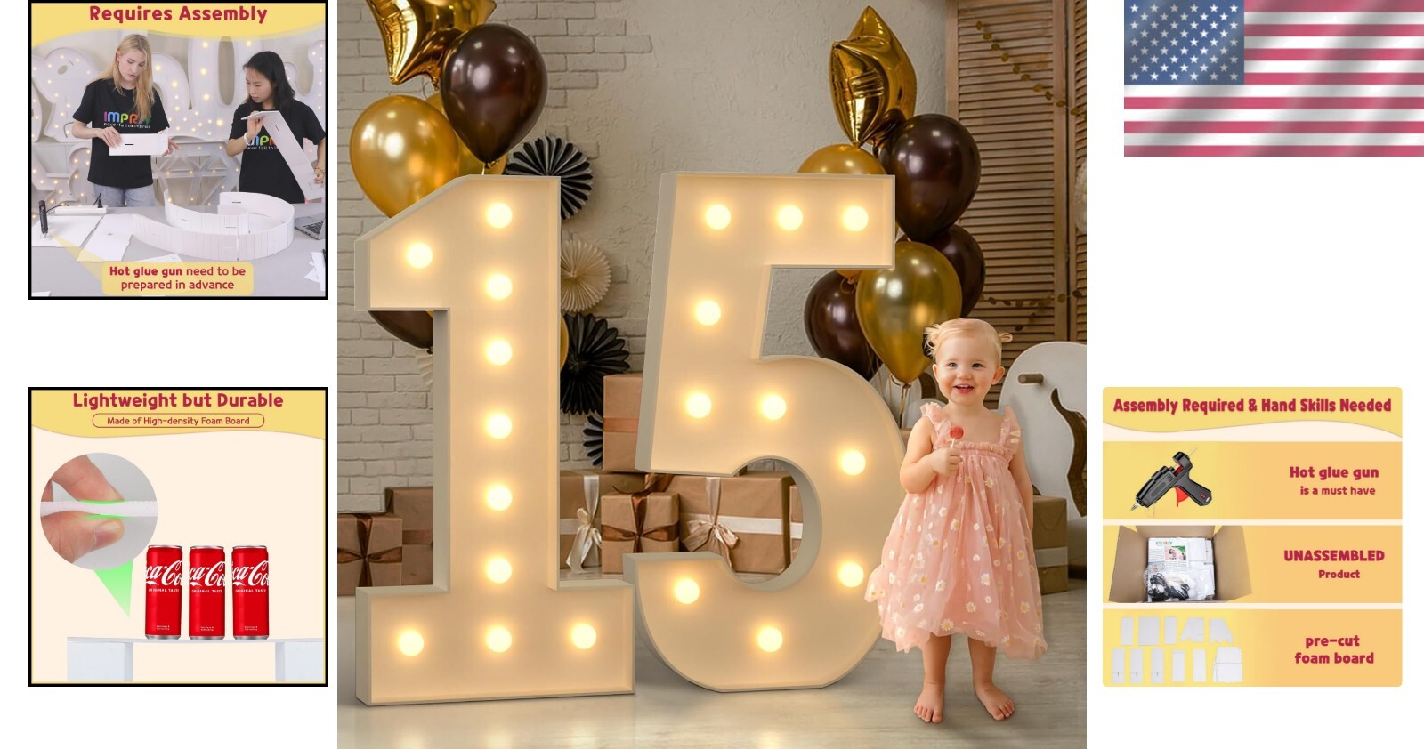 Eye-Catching 4FT Number 15 Marquee Lights - Perfect for Birthdays & Weddings