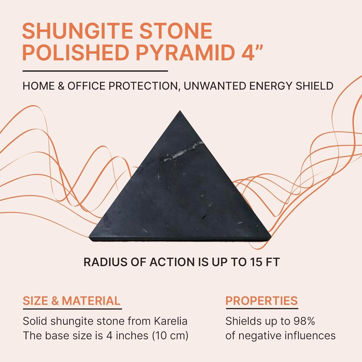 Genuine Shungite Crystal Pyramid 4" - Black Healing Stone for Home Protection