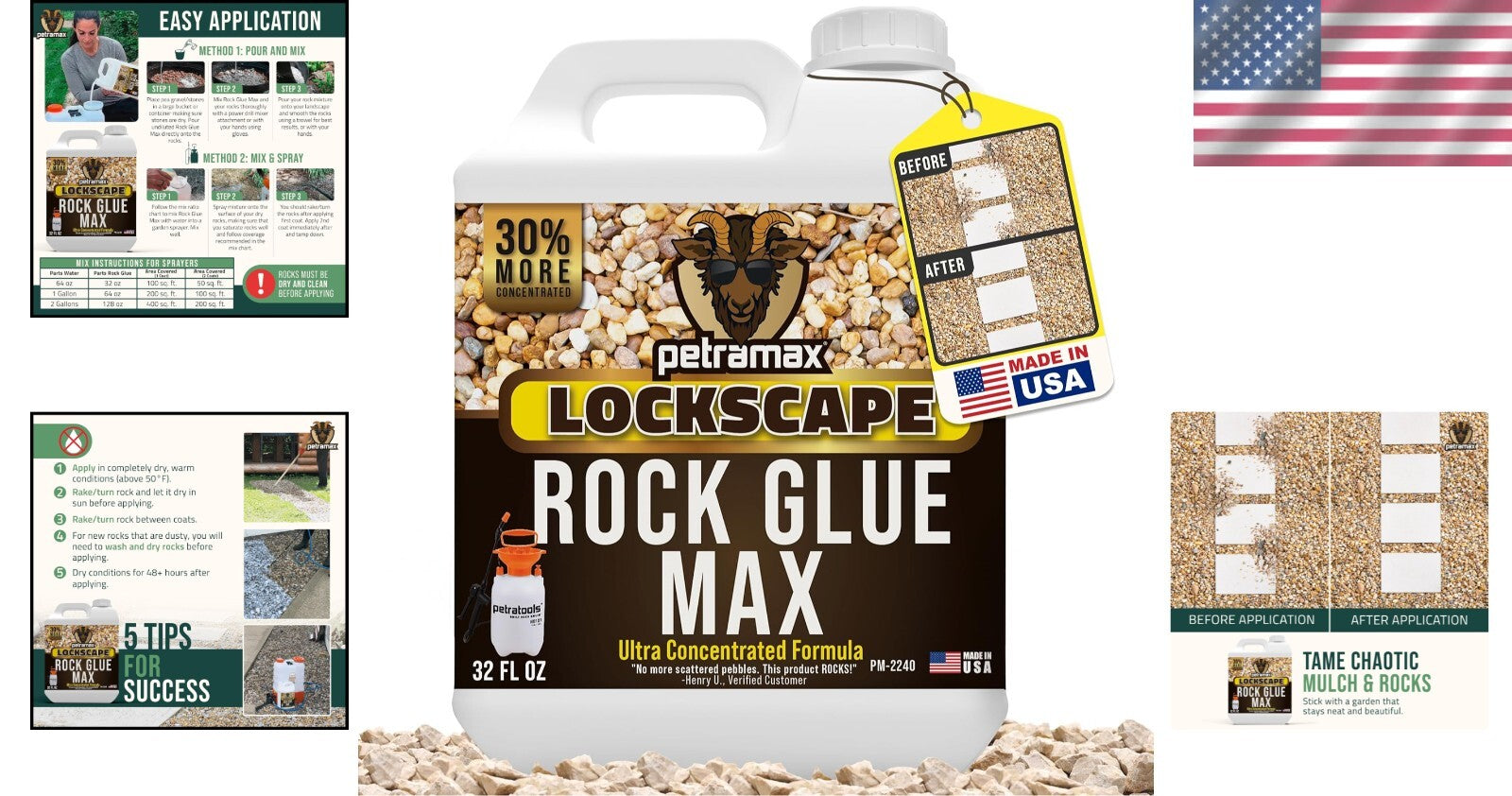 Max Rock Glue 32 Oz - Pet Safe Landscape Adhesive for Stones & Gravel Stabili...