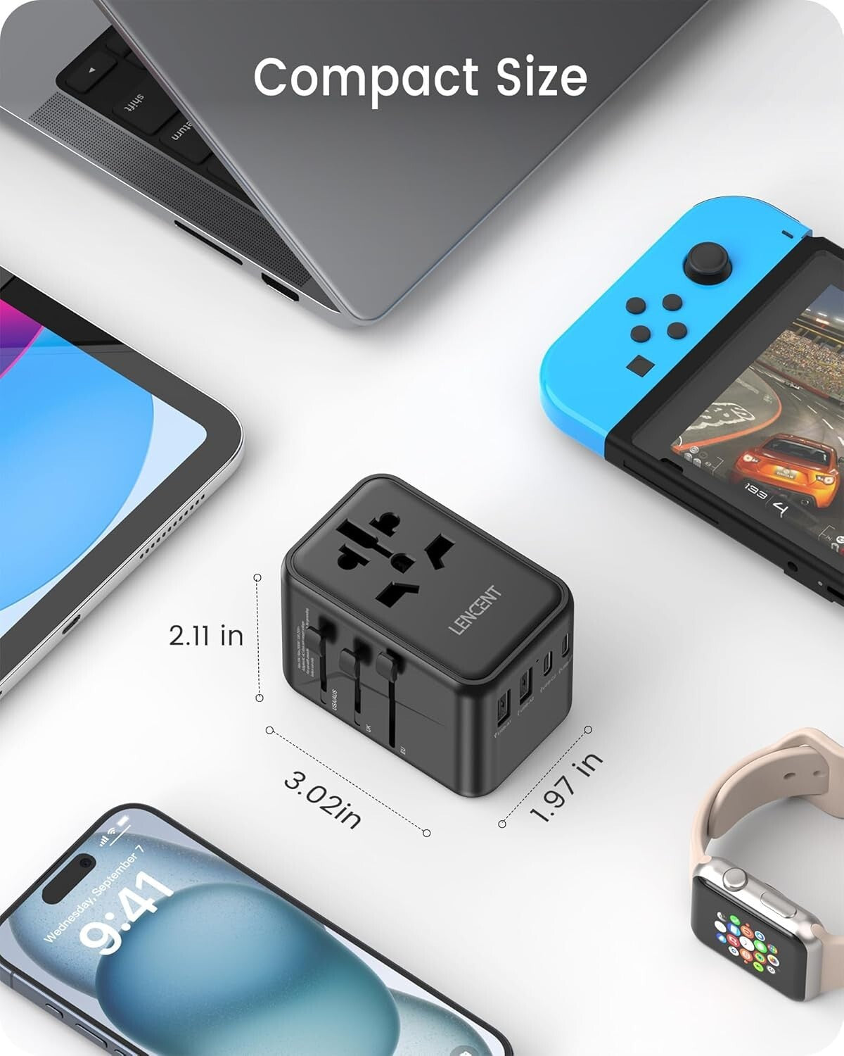 GaN III 65W Universal Travel Adapter - Fast Charging with USB & USB-C Ports