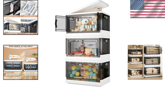 Stackable & Foldable Storage Bins - 3-Piece Set with Lids for Home Organization