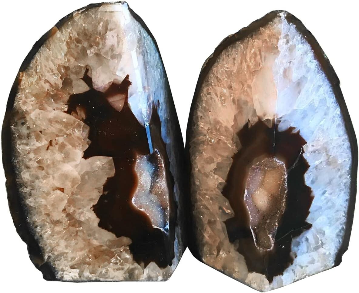 Elegant Heavy Duty Black Agate Bookends - 1 Pair of Unique Crystal Book Holders