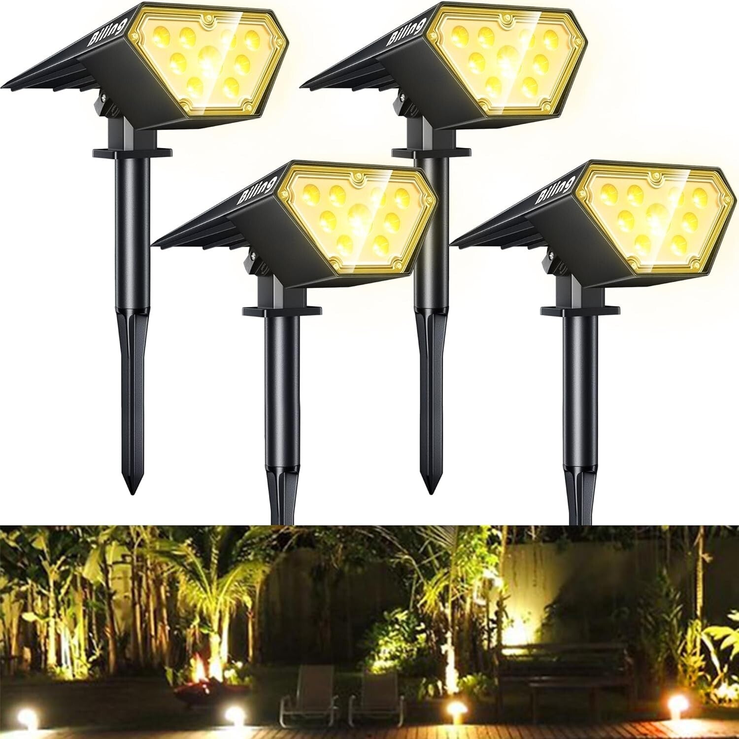 4 Pack Solar Spot Lights, Adjustable Brightness, IP67 Waterproof for Garden