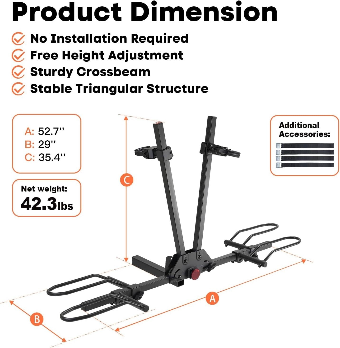 150 lbs Capacity Electric Bike Rack - No Installation, Foldable for 2 Bikes