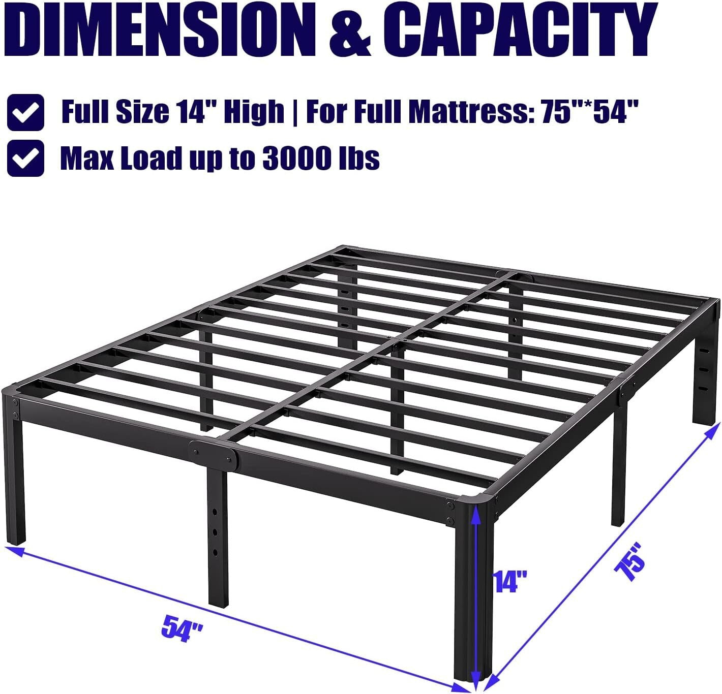 14-Inch Heavy Duty Metal Bed Frame Full - No Box Spring Needed, Easy Assembly