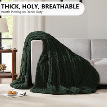 Load image into Gallery viewer, Handmade Olive Green Chunky Knit Throw Blanket - Decorative &amp; Cozy 50x60