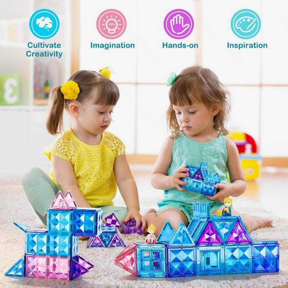 102PCS Magnetic Building Blocks: Sparkling STEM Ice Castle for Kids' Creativity