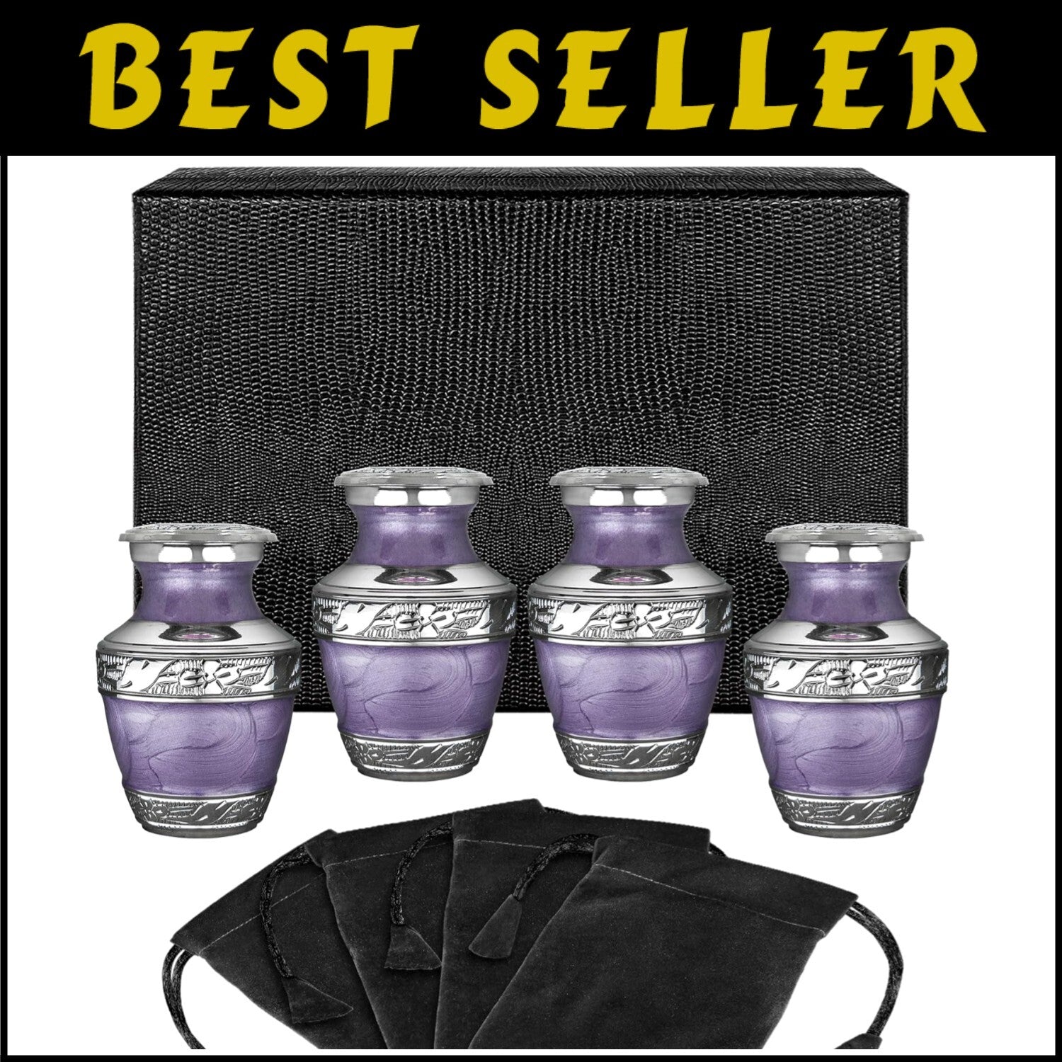 Mini Cremation Urns for Adults - Polished Purple Brass with Velvet Packaging