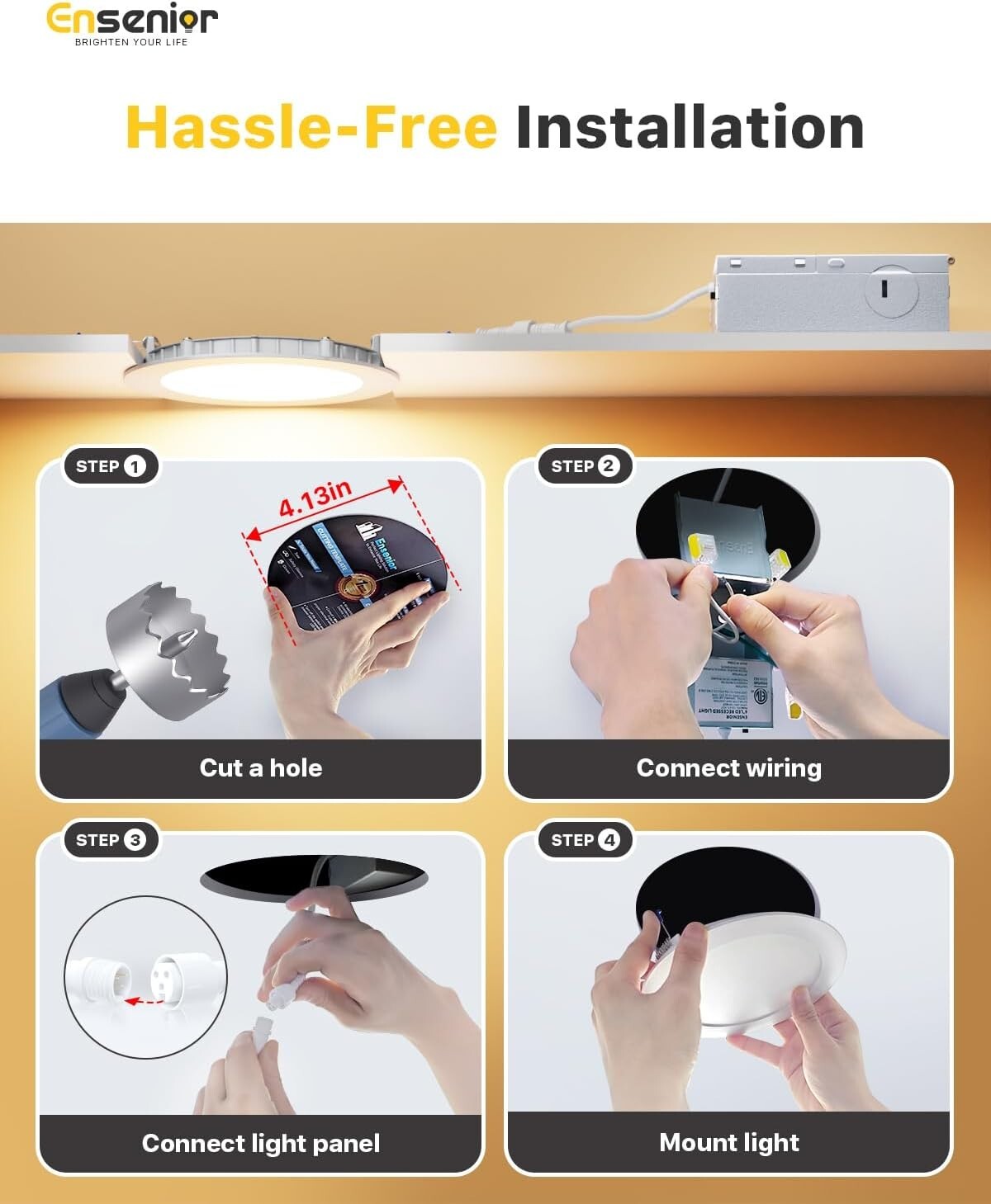 750 Lumens Adjustable Color Dimmable 4 Inch LED Recessed Ceiling Lights Pack