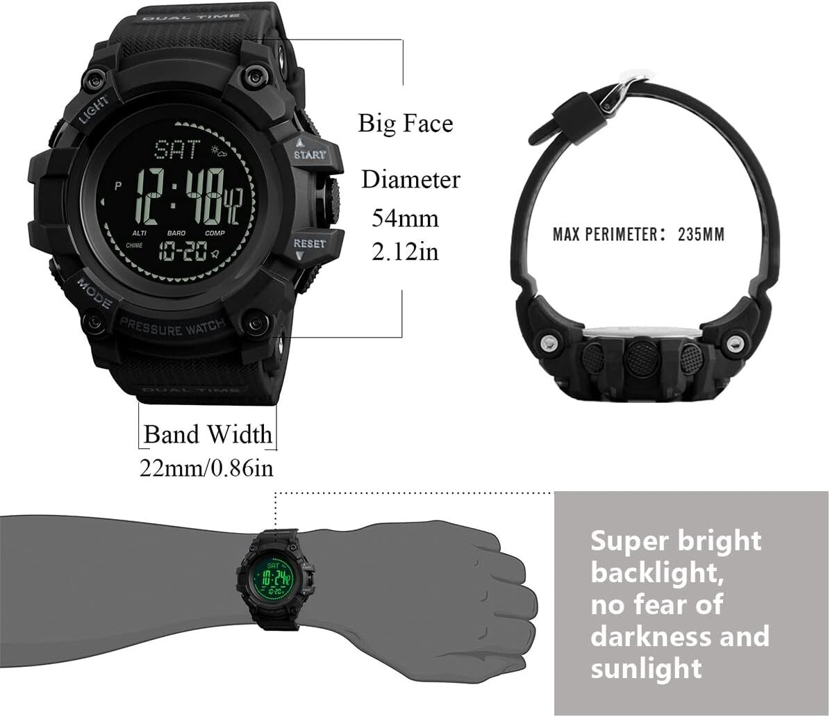 Men's Digital Altimeter Barometer Thermometer Watch - Waterproof & Lightweight