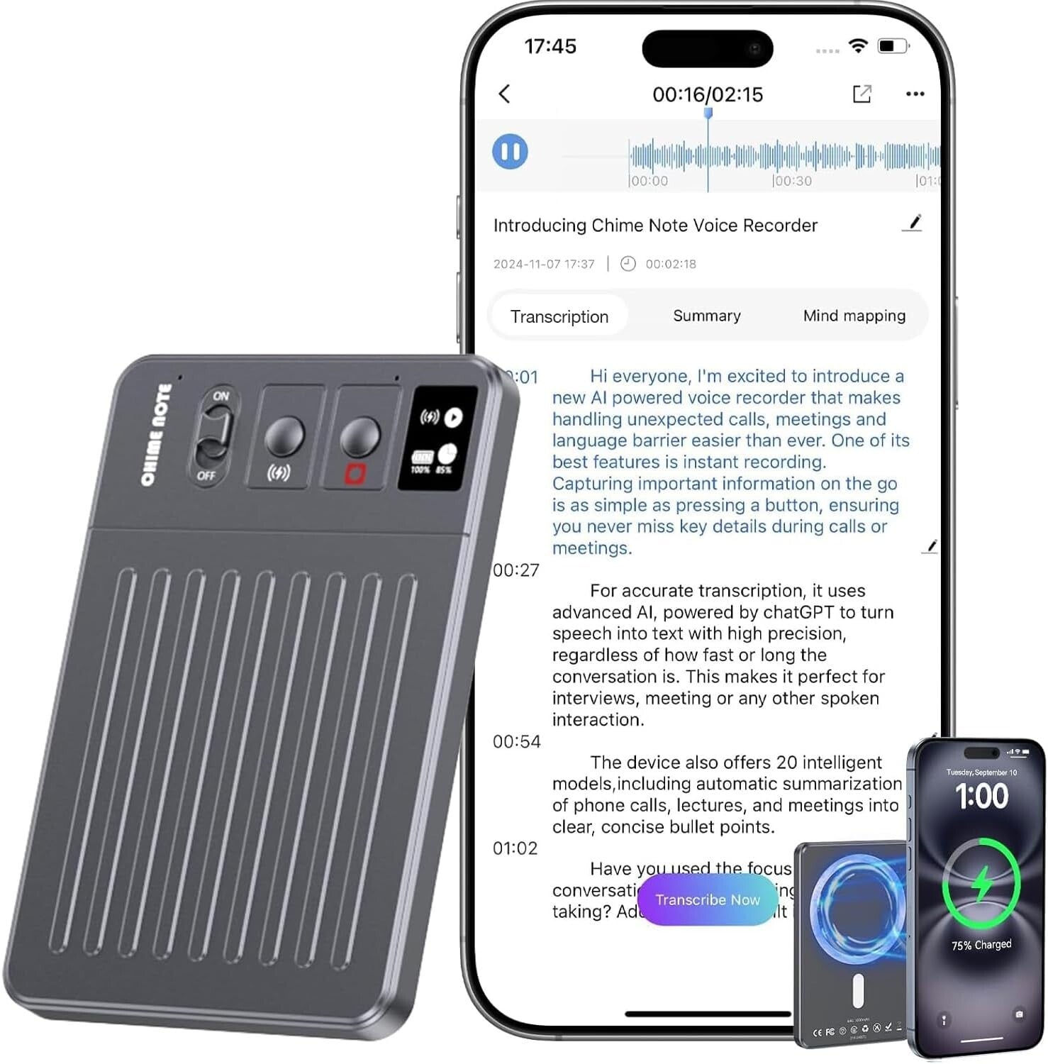Compact AI Voice Recorder with 80-Hour Battery & App Control - 121 Languages