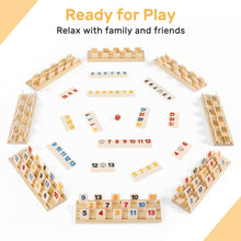 Load image into Gallery viewer, Family Rummy Cube Game 8 Player Edition with Vibrant Tiles and Wooden Holders