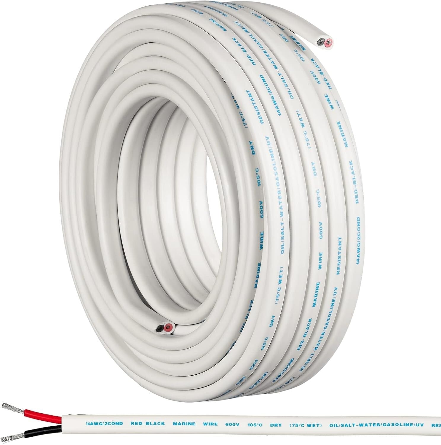 14 Gauge AWG Marine Wire - 50 Ft Oxygen-Free Copper for Waterproof Wiring