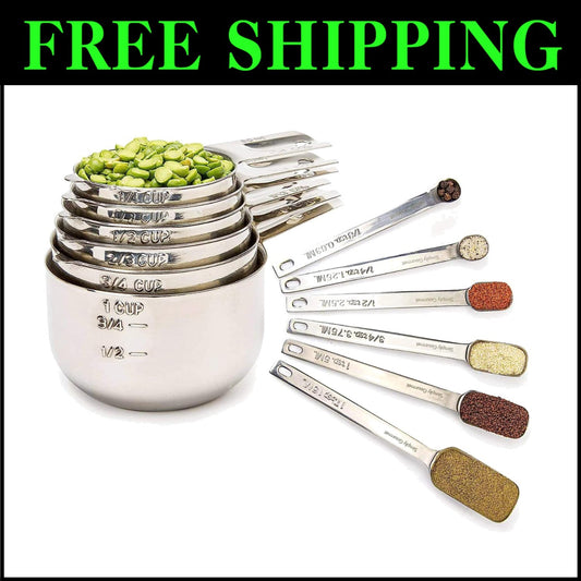 12-Piece Stainless Steel Measuring Cups & Spoons Set - Precision Kitchen Gadgets