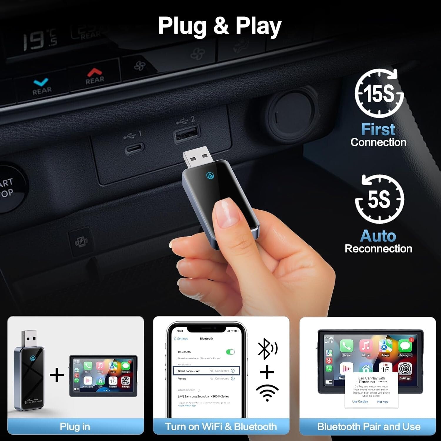 2024 Slim Wireless Android Auto Adapter - Automatic Connection with USB C/A