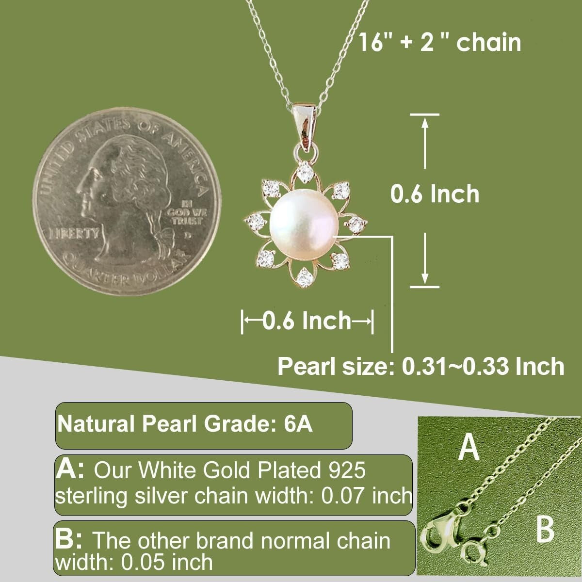 Elegant Sunflower Pearl Necklace in Sterling Silver - Graduation Gifts for Girls