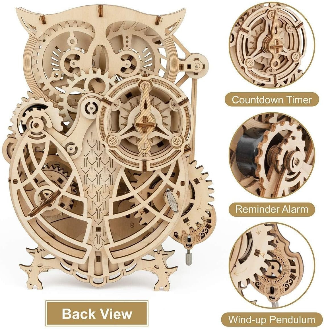 Creative Owl Clock Puzzle for Adults - 3D Wooden Craft Kit with Silent Movement