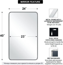 Load image into Gallery viewer, Sleek 40x24 Chrome Framed Bathroom Mirror - Easy Installation and Modern Design