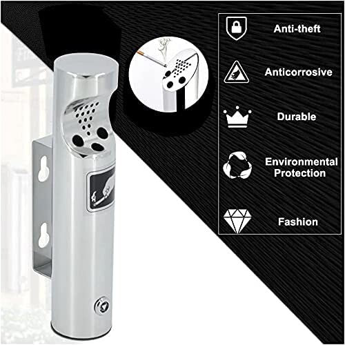 Durable Outdoor Stainless Steel Wall-Mounted Ashtray - 2 Pack, 11in Height